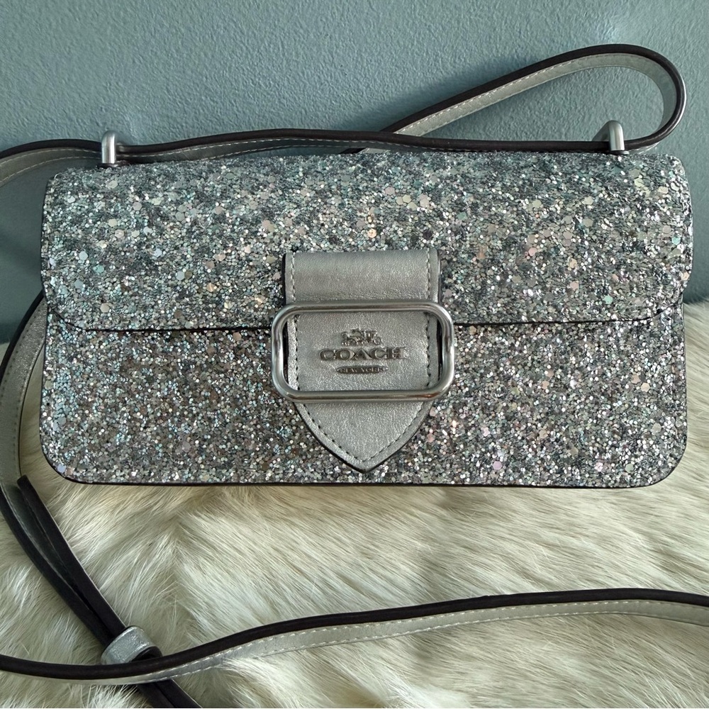 Coach Morgan Square Silver Glitter Crossbody Bag - Picture 2 of 15